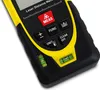 A close-up view of the top portion of a yellow and black laser distance meter. Produktbild-Vorschau
