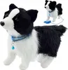 A plush toy dog with a collar and bell, and a smaller version of the same toy in the background with a leash and controller. Anteprima dell’immagine prodotto