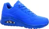 A single blue Skechers Uno sneaker is shown from a side angle against a white background. Voir les images du produit