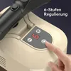 A close-up of a hand pressing a button on a beige electronic device with a digital display. Produktbild-Vorschau