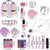 A flat lay of a children's makeup and jewelry set, with dimensions indicated. Voir les images du produit