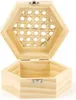 An open hexagonal wooden box with a rattan lid insert. Produktbild-Vorschau