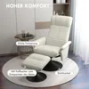 A cream-colored recliner chair with a matching ottoman is shown in a room with a round rug and a side table. Produktbild-Vorschau