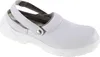 A single white clog shoe with a strap is shown against a white background. Produktbild-Vorschau