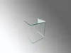 A clear glass side table is shown against a gradient background. Voir les images du produit