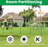 A backyard scene with houses, a fence, and icons indicating product features. Produktbild-Vorschau