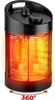 A black oscillating infrared heater with glowing heating elements, shown from a slightly low angle. Produktbild-Vorschau