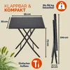 A diagram showing the dimensions and features of a foldable table. Produktbild-Vorschau