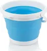 A blue and white collapsible bucket is shown against a white background. Voir les images du produit