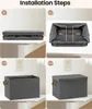 Four panels showing the installation steps for a storage box. Produktbild-Vorschau