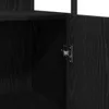 A close-up view of the inside of a black wooden cabinet with an open door and a visible hinge. Anteprima dell’immagine prodotto
