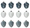 Christbaumschmuck Zapfen 10cm Glas 12er Set Weiß / Blau Produktbild-Vorschau 2