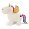 A plush unicorn toy with a rainbow tail and gold wings, shown against a white background. Produktbild-Vorschau