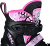 Close-up of a pink and black inline skate, showing the buckle and decorative patterns. Produktbild-Vorschau