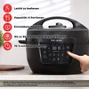 A black Instant Pot multi-cooker is shown on a countertop with text overlays highlighting its features. Anteprima dell’immagine prodotto