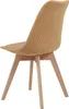 A single yellow upholstered chair with wooden legs, shown from the back and side. Náhled obrázku produktu