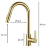 A gold-colored kitchen faucet with measurement indicators. Produktbild-Vorschau