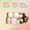 A jar of Clarins Nutri-Lumière Jour cream is shown with decorative elements and marketing statistics. Anteprima dell’immagine prodotto
