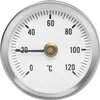 A close-up studio shot of a round thermometer with a white face and black markings. Náhled obrázku produktu