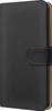 A black flip case for a phone, shown closed and at an angle. Produktbild-Vorschau