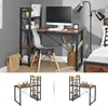 A desk with a computer, chair, and shelving unit, and a close-up collage of two similar desks with shelving. Náhled obrázku produktu