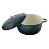 A dark green Dutch oven with its lid partially open, placed on a white background. Podgląd zdjęcia produktu
