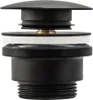 A close-up studio shot of a black drain assembly with brass accents. Náhľad obrázku produktu
