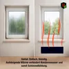 A split image showing a window with condensation on the left and a window with a heating device below it and heat waves rising on the right. Náhled obrázku produktu