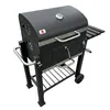 A black charcoal grill with a silver thermometer on the lid, silver handles, and a silver rack underneath. Podgląd zdjęcia produktu