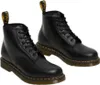 A pair of black leather boots on a white background. Voir les images du produit
