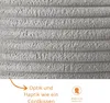 A close-up of a textured gray fabric with horizontal ribs, accompanied by text and a badge. Produktbild-Vorschau