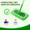 A green mop head with a green handle is shown, along with compatibility indicators for Swiffer Sweeper. Produktbild-Vorschau
