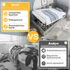 A split image comparing a bed with hydraulic storage to a messy bed. Podgląd zdjęcia produktu