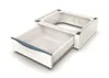 A white washing machine pedestal with a drawer pulled out, shown on a white background. Voir les images du produit