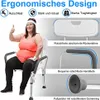 A woman is sitting on a shower chair, giving a thumbs up. The image also shows close-ups of the shower chair's features. Náhľad obrázku produktu