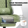 A cutaway view of a green gaming chair showing its internal structure and materials, with text overlays highlighting features. Náhľad obrázku produktu