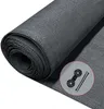 A rolled-up piece of dark gray privacy screen material is shown on a white background. A circular inset shows a close-up of two black connectors and two black zip ties. Produktbild-Vorschau