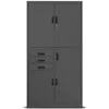 A gray metal filing cabinet with multiple drawers and doors. Podgląd zdjęcia produktu