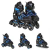 A set of children's roller skates, inline skates, and ice skates, all in black and blue. Voir les images du produit