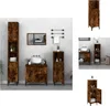 A collage of images showing a wooden bathroom cabinet set with a sink and mirror. Produktbild-Vorschau