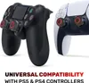 Two game controllers, one black and one white, are shown with red and black thumbstick attachments. Text below indicates universal compatibility. Produktbild-Vorschau