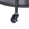 A close-up view of a black caster wheel attached to a metal leg of a serving cart. Voir les images du produit
