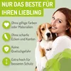 A woman holding a dog, with marketing text and icons on the left. Produktbild-Vorschau