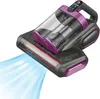 A close-up, angled shot of a cordless vacuum cleaner with a purple accent, shown against a white background. Blue air currents are depicted emanating from the cleaning head, suggesting suction. Produktbild-Vorschau