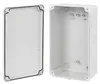 A white plastic electrical enclosure box and its lid are shown separately against a white background. Produktbild-Vorschau