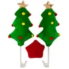 Two plush Christmas trees with red and yellow ornaments and gold stars on top, and a red star-shaped plush object below, all on a white background. Podgląd zdjęcia produktu