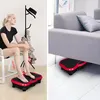 A collage showing a woman using a vibration plate and the vibration plate under a sofa. Podgląd zdjęcia produktu