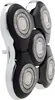 A close-up view of a black and silver electric shaver head with multiple rotary blades. Podgląd zdjęcia produktu