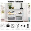 A white console table with three shelves, decorated with various items, set against a backdrop of a doorway and window. Produktbild-Vorschau