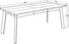 A line drawing of a dining table with dimensions indicated. Produktbild-Vorschau